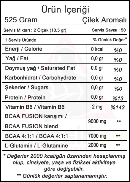 hardline bcaa fusion 525 gr 50 servis besin bilgisi