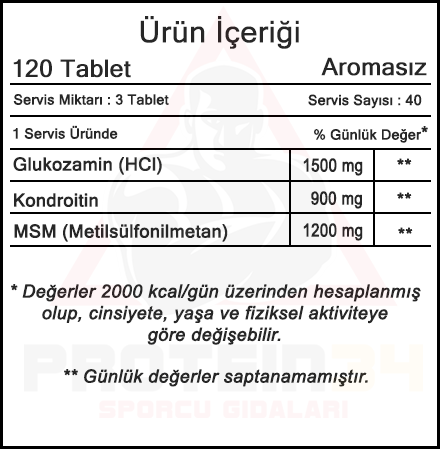 hardline glucosamine chondroitin msm 120 tablet besin bilgisi