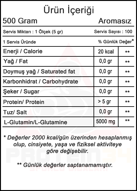 hardline glutapure 500 gr besin bilgisi