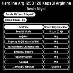 Hardline Arg Arginine 1250 120 Kapsül