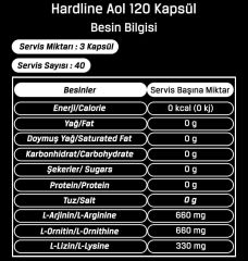Hardline AOL 120 Kapsül Arjinin Ornitin Lizin
