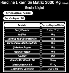 Hardline L Karnitin Matrix 3000 Mg 20 Ampül