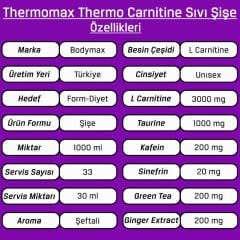 Bodymax Thermomax Thermo L-Carnitine 3000 mg 1000 ml 33 Servis Şeftali Aromalı