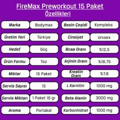 Bodymax FireMax Saşe 16 Gr 15 Paket Pre Workout