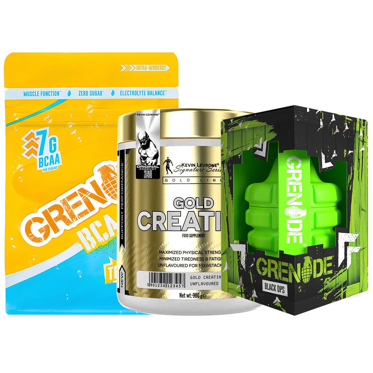 Grenade Black Ops 100kapsul & Grenade Bcaa 390gr & Kevin Gold Creatine 300 G Seti